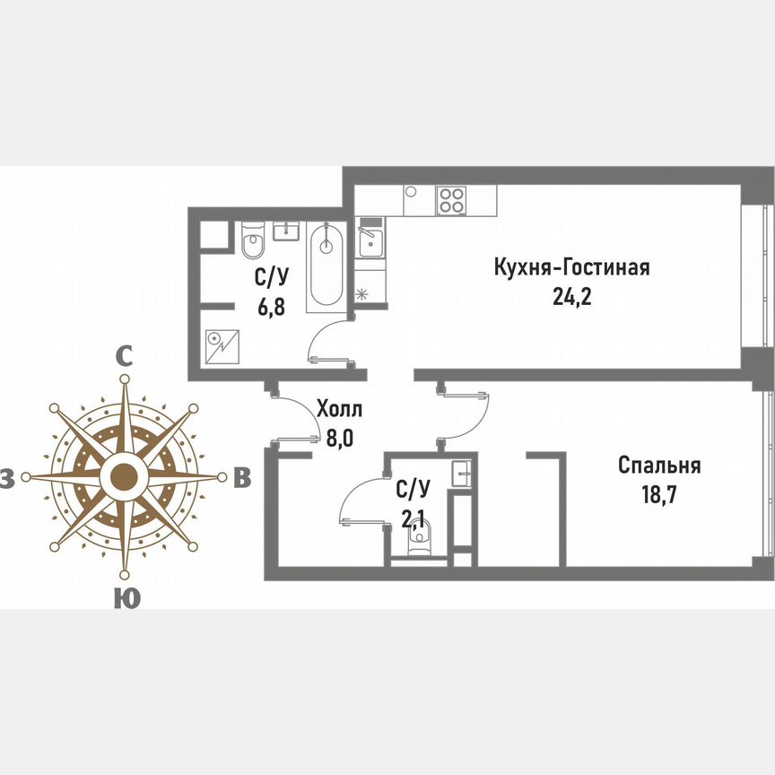 1-к. квартира, 60,1 м², 3/20 эт.