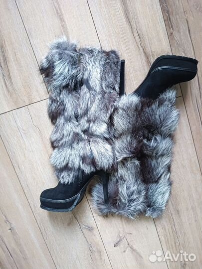 Сапоги зимние женские, унты на каблуке, замшевые