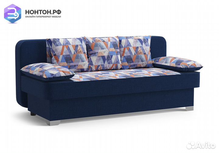 Диван еврокнижка Арвен темно-синий / принт Snow De
