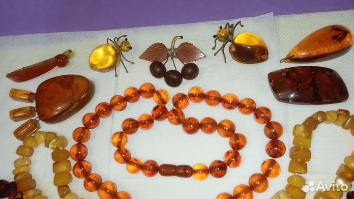 Янтарь СССР, Калининград, бусы, броши, кулоны