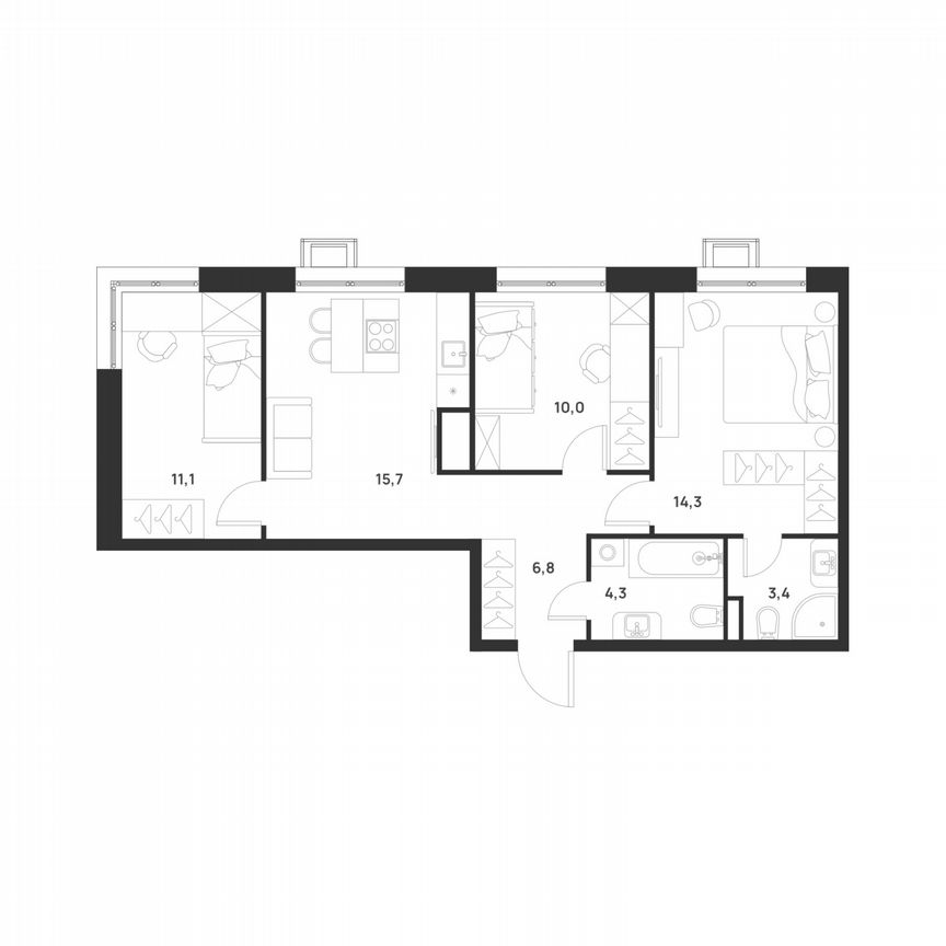 3-к. квартира, 65,6 м², 14/17 эт.