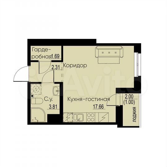 Квартира-студия, 26,5 м², 3/12 эт.