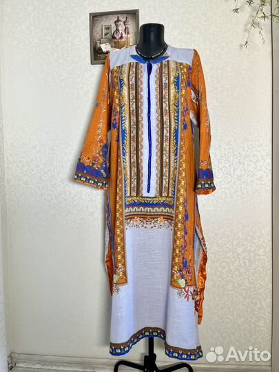 Этническое платье -туника, 46-48, хлопок