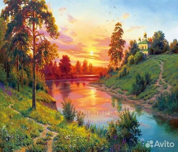 Алмазная мозаика 50x65 Небольшая церковь на холме