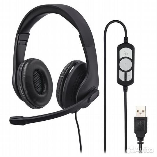 Наушники с микрофоном Hama S-USB300 черные, USB