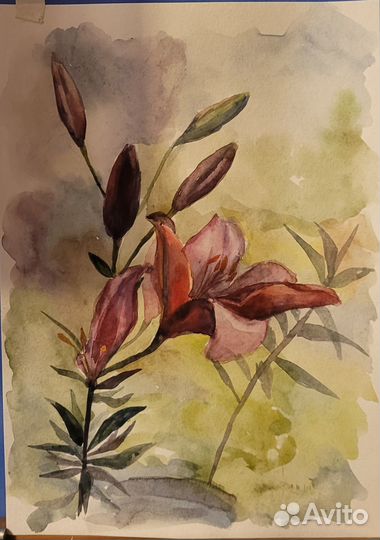Акварель цветы ручная работа