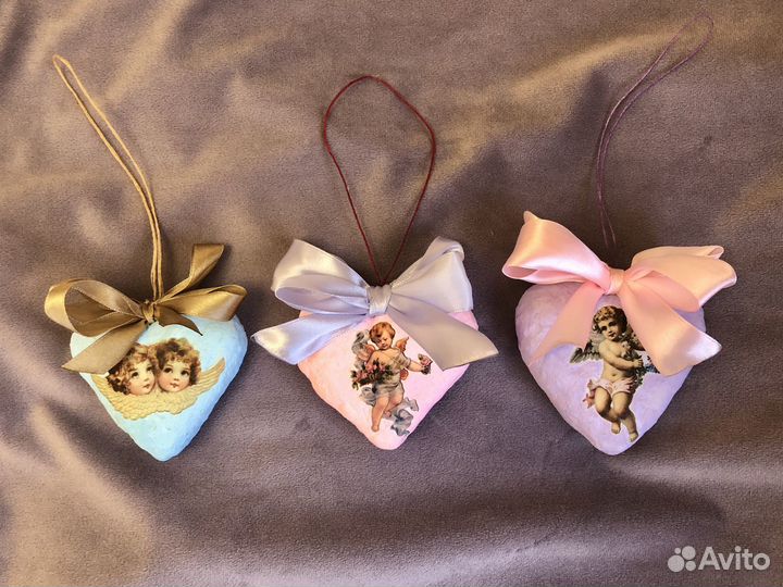 Декор Сердце с ангелом (ватная игрушка)