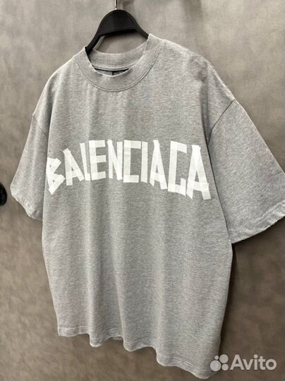 Футболка Balenciaga скотч серая оверсайз