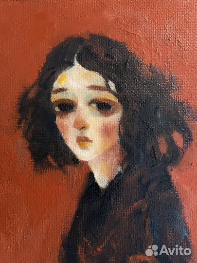 Картина маслом портрет девушка в пальто