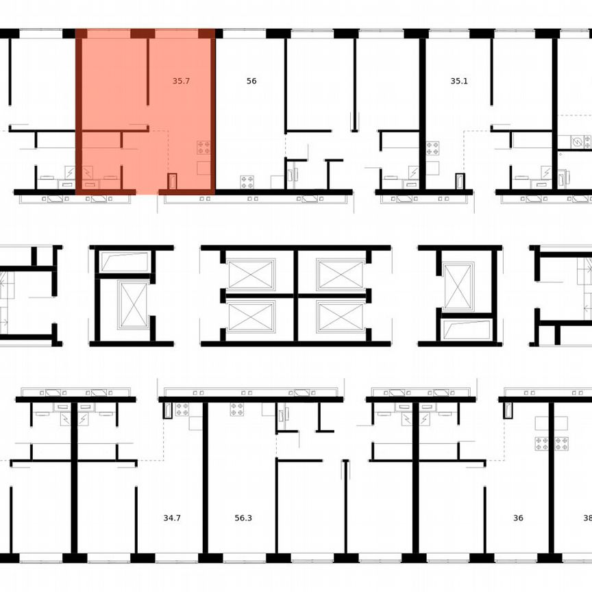 1-к. квартира, 35,7 м², 38/62 эт.