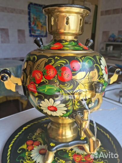 Самовар с подносом и подстаканниками электрическ