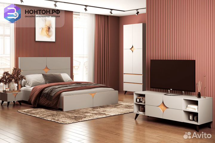 Спальня Монро №2 шиншилла серая / дуб крафт золото