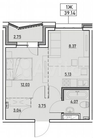 1-к. квартира, 39,1 м², 3/13 эт.