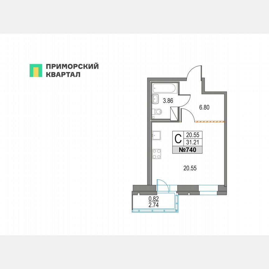 Квартира-студия, 31,2 м², 2/25 эт.
