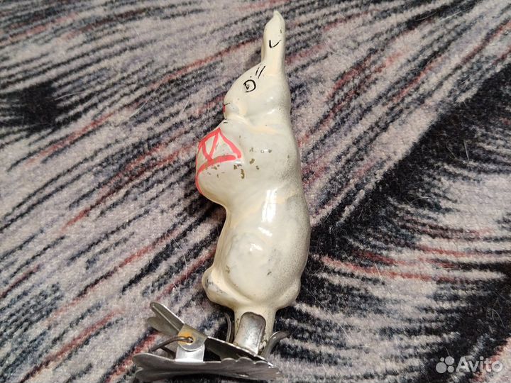 Игрушка новогодняя Заяц с барабаном СССР