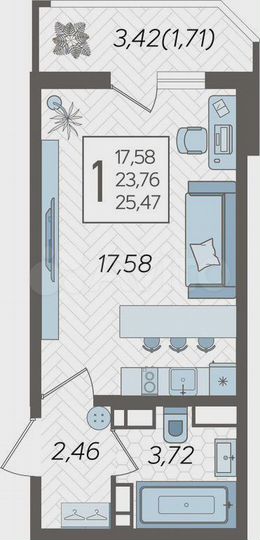 Квартира-студия, 25,5 м², 9/25 эт.