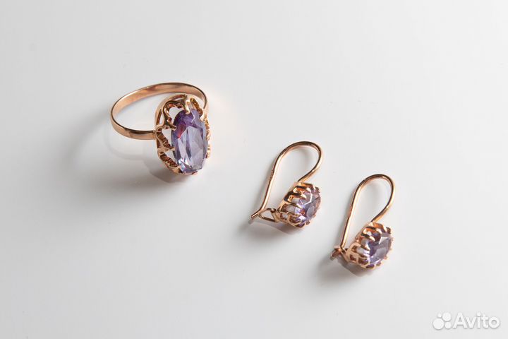 Золотой комплект с александритами, винтаж (СССР)