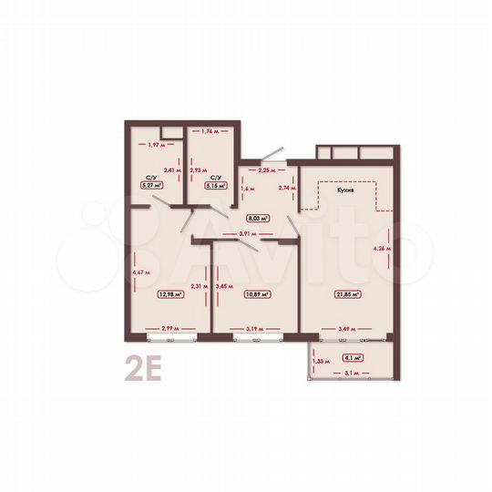 2-к. квартира, 65,4 м², 1/17 эт.