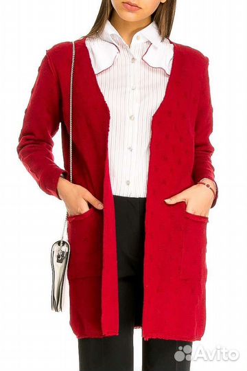 Италия, кардиган женский теплый с карманами бордо