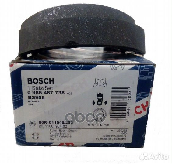 Колодки тормозные барабанные 0986487738 Bosch