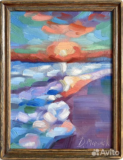 Морская волна картина маслом пейзаж море 17х22