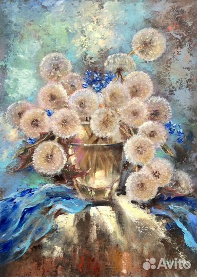 «Одуванчики» картина маслом с цветами