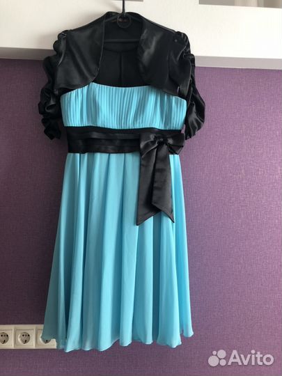 Платье, размер 42-44, нежно-голубое шифоновое плат