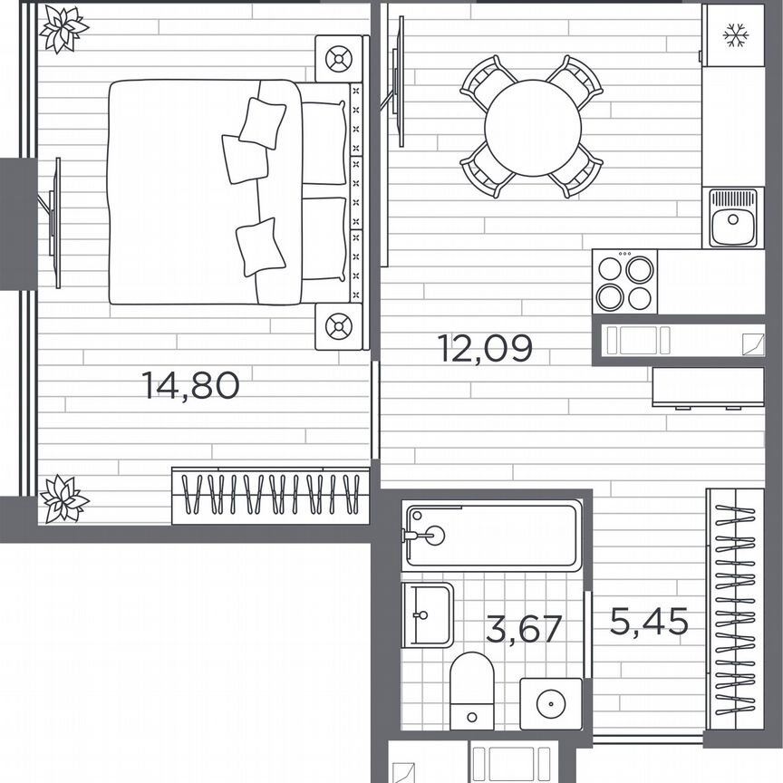 1-к. квартира, 36 м², 4/5 эт.