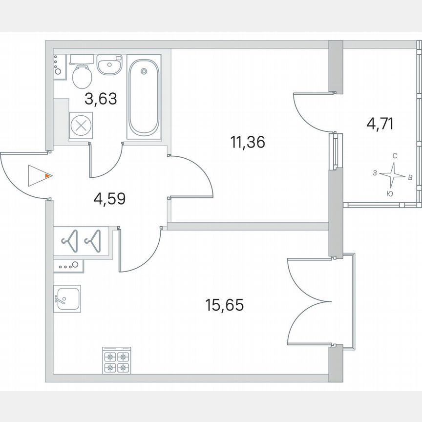 1-к. квартира, 36,6 м², 3/4 эт.