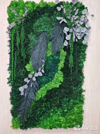Картина 70*120см из на натурального мха и растений