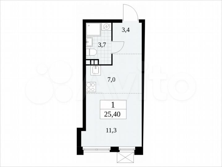 Квартира-студия, 25,4 м², 3/17 эт.
