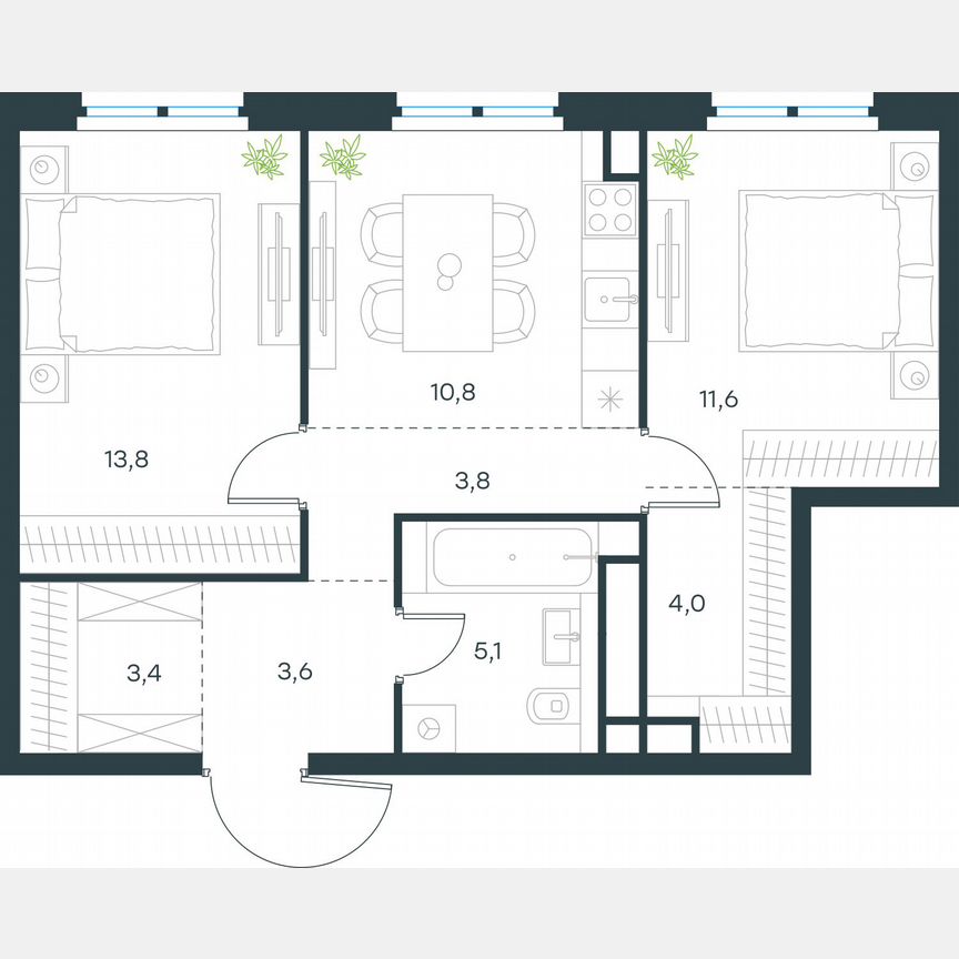 2-к. квартира, 56,1 м², 27/37 эт.