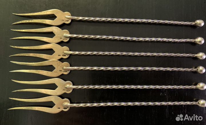 Вилки десертные, серебро 875 пробы, позолота
