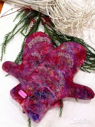 Варежки шерстяные ручной работы