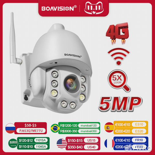 Уличная видеокамера поворотная 4G с сим картой