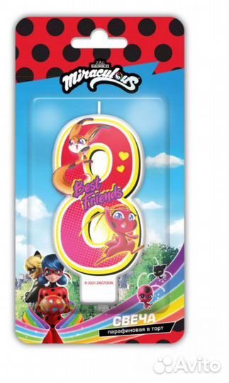 Свеча -Леди Баг и Супер-Кот цифра 8, 15х7,5 см