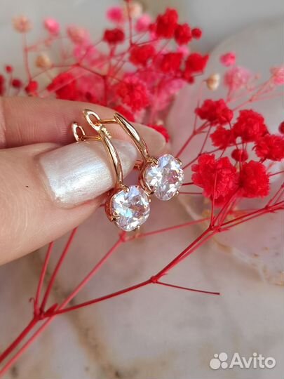 Серьги с цирконом покрытие золото 585 RG