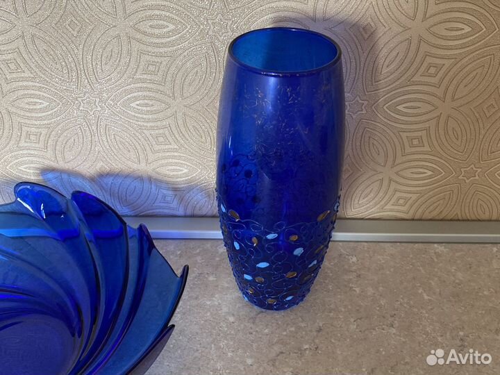 Вазы кобальтовые винтаж Arcoroc Франция