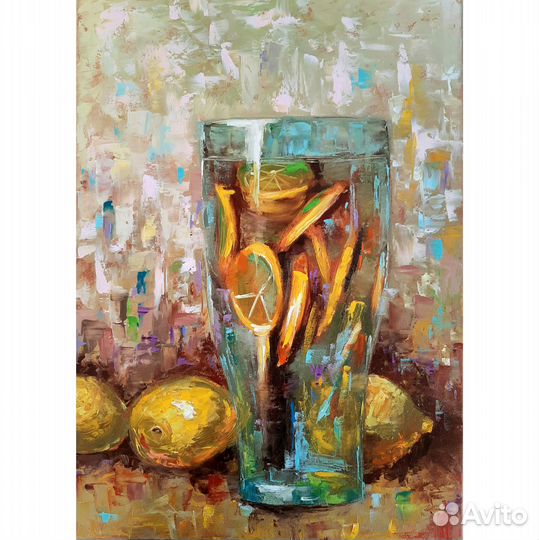 Лимоны интерьерная картина маслом лимоны в бокале