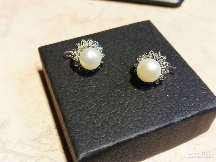 Серьги с жемчугом, серебро 925 пр