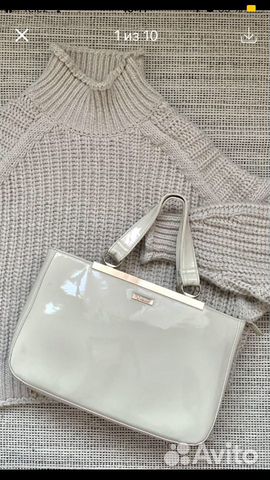 Сумка натуральная кожа (лаковая) бежевая