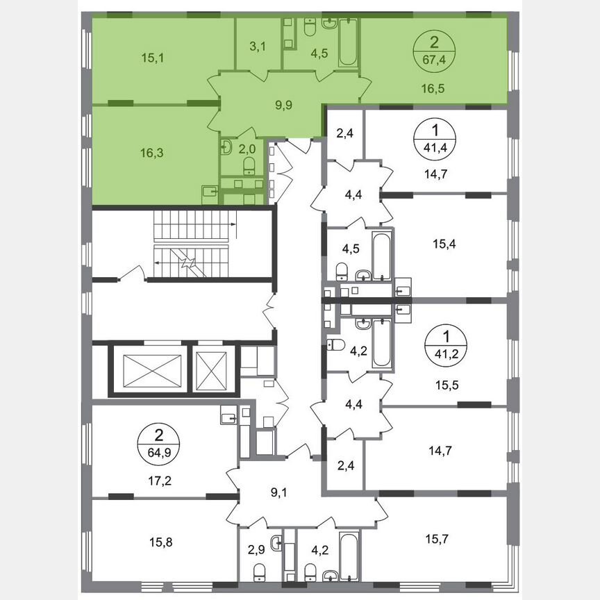 2-к. квартира, 67,4 м², 13/17 эт.