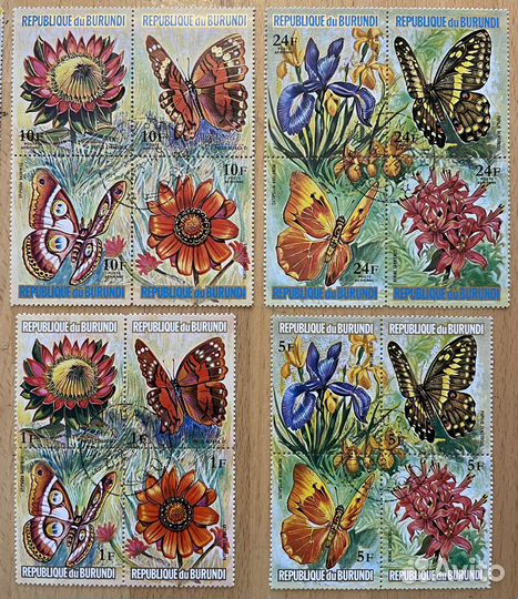 Бурунди марки. Бабочки и цветы 12 бл. 48 шт 73 г