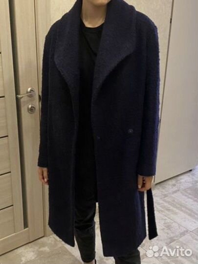 Пальто темно синее с запахом