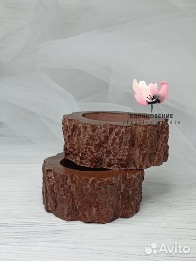 Подсвечник из гипса Пенёк/дерево