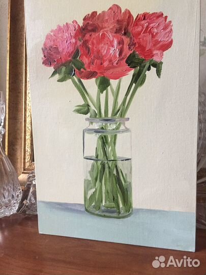 Этюд маслом Пиончики