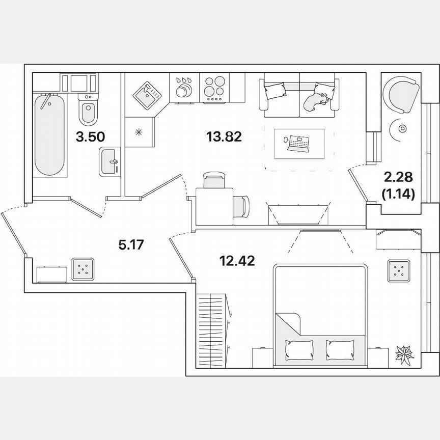1-к. квартира, 36,1 м², 8/12 эт.