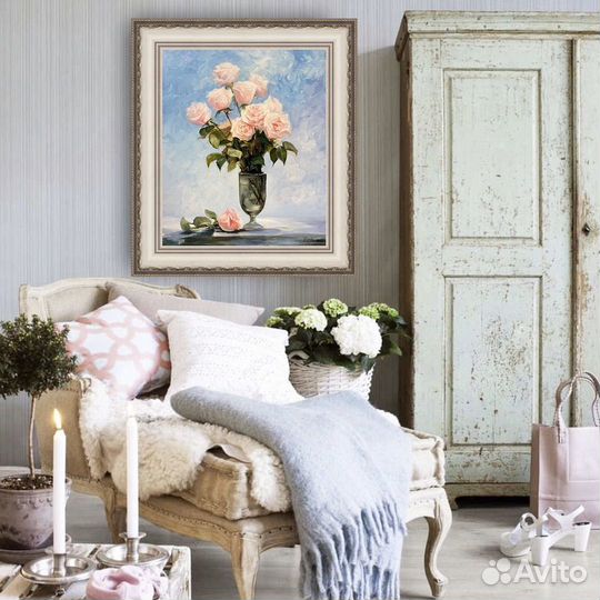Картина маслом на холсте цветы натюрморт розы