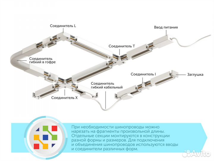 Коннектор трековый гибкий для шинопровода белый