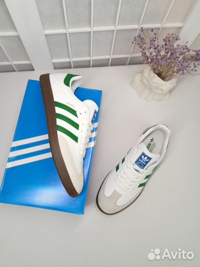 Кроссовки Adidas Samba бело - зелёные